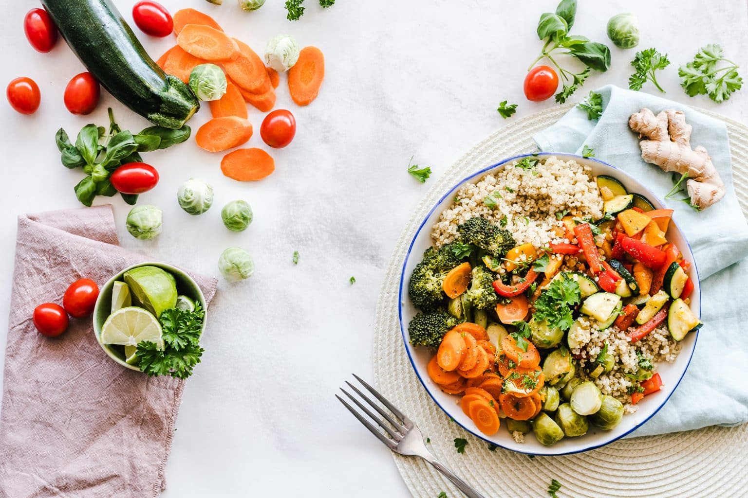 A healthy colorful salad with assorted vegetables.