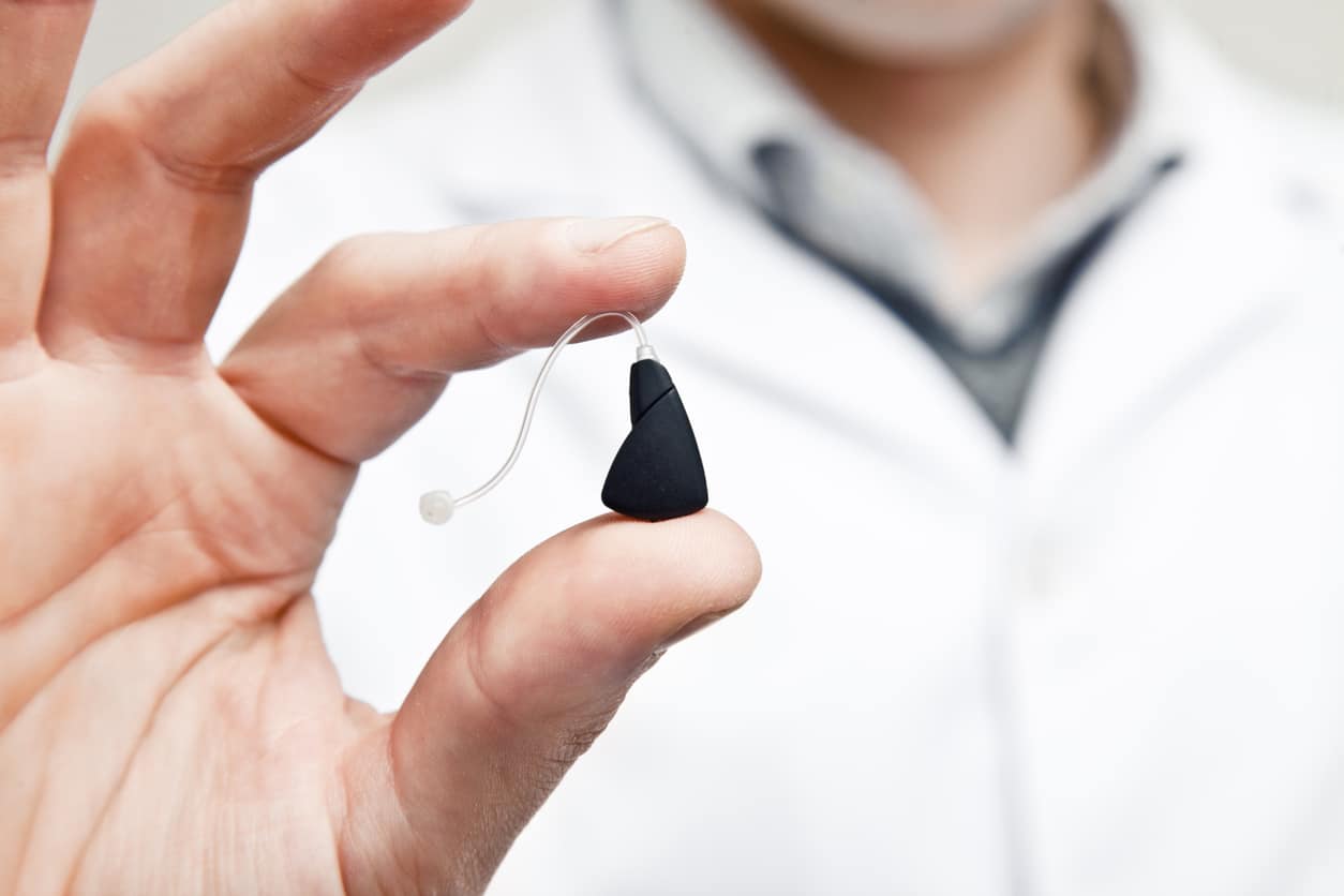 Close up view of a modern hearing aid.